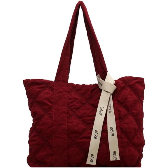 Kukuzhu Quilted Shoulder Tote Bag for Women Padding Down Cotton Hobo Bag Solid Retro Casual Cute Handbag Clutch