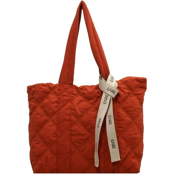 Kukuzhu Quilted Shoulder Tote Bag for Women Padding Down Cotton Hobo Bag Solid Retro Casual Cute Handbag Clutch