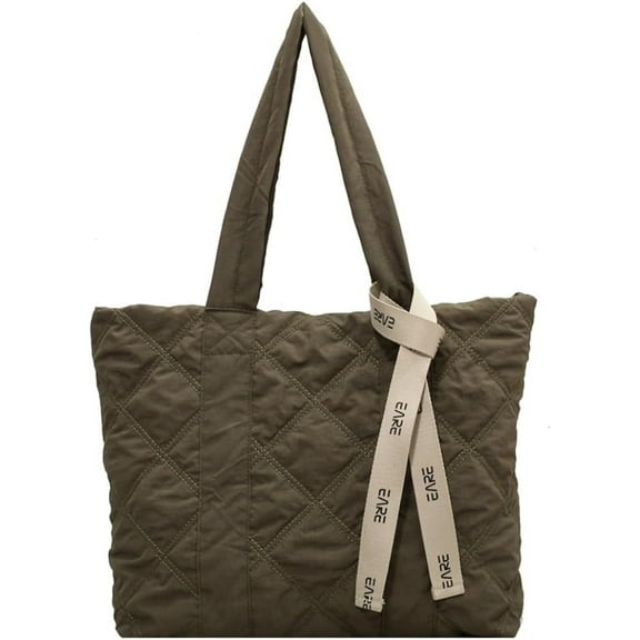 Kukuzhu Quilted Shoulder Tote Bag for Women Padding Down Cotton Hobo Bag Solid Retro Casual Cute Handbag Clutch