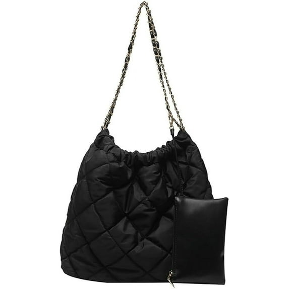 Kukuzhu Quilted Tote Bag for Women Padding Down Cotton Hobo Bag Fashion Large Shoulder Bag