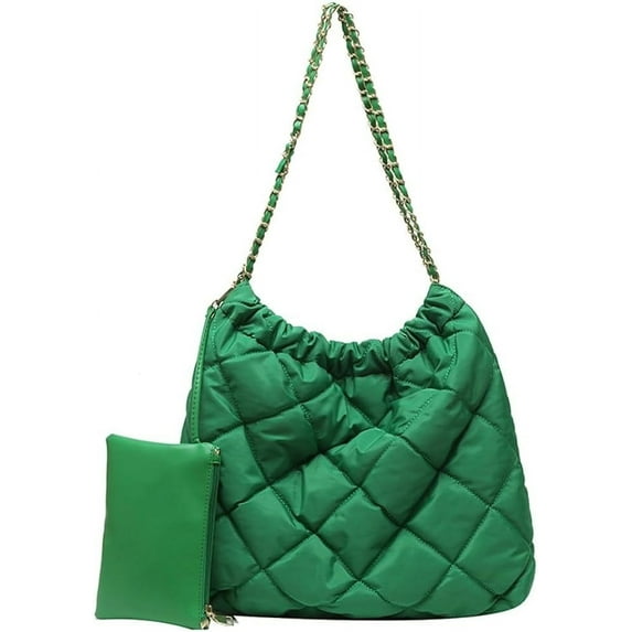 Kukuzhu Quilted Tote Bag for Women Padding Down Cotton Hobo Bag Fashion Large Shoulder Bag