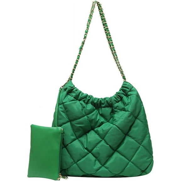 Kukuzhu Quilted Tote Bag for Women Padding Down Cotton Hobo Bag Fashion Large Shoulder Bag