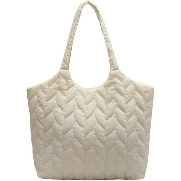 Kukuzhu Quilted Tote Bag for Women Padding Down Cotton Hobo Bag Large Fashion Shoulder Bag