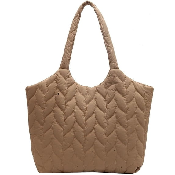 Kukuzhu Quilted Tote Bag for Women Padding Down Cotton Hobo Bag Large Fashion Shoulder Bag