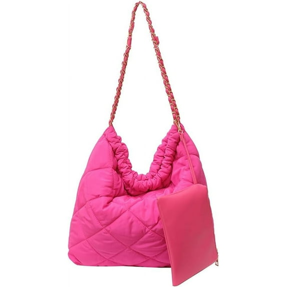 Kukuzhu Quilted Tote Bag for Women Puffer Bag Quilted Hobo Bag Lightweight Quilted Padding Shoulder Bag Puffy Nylon