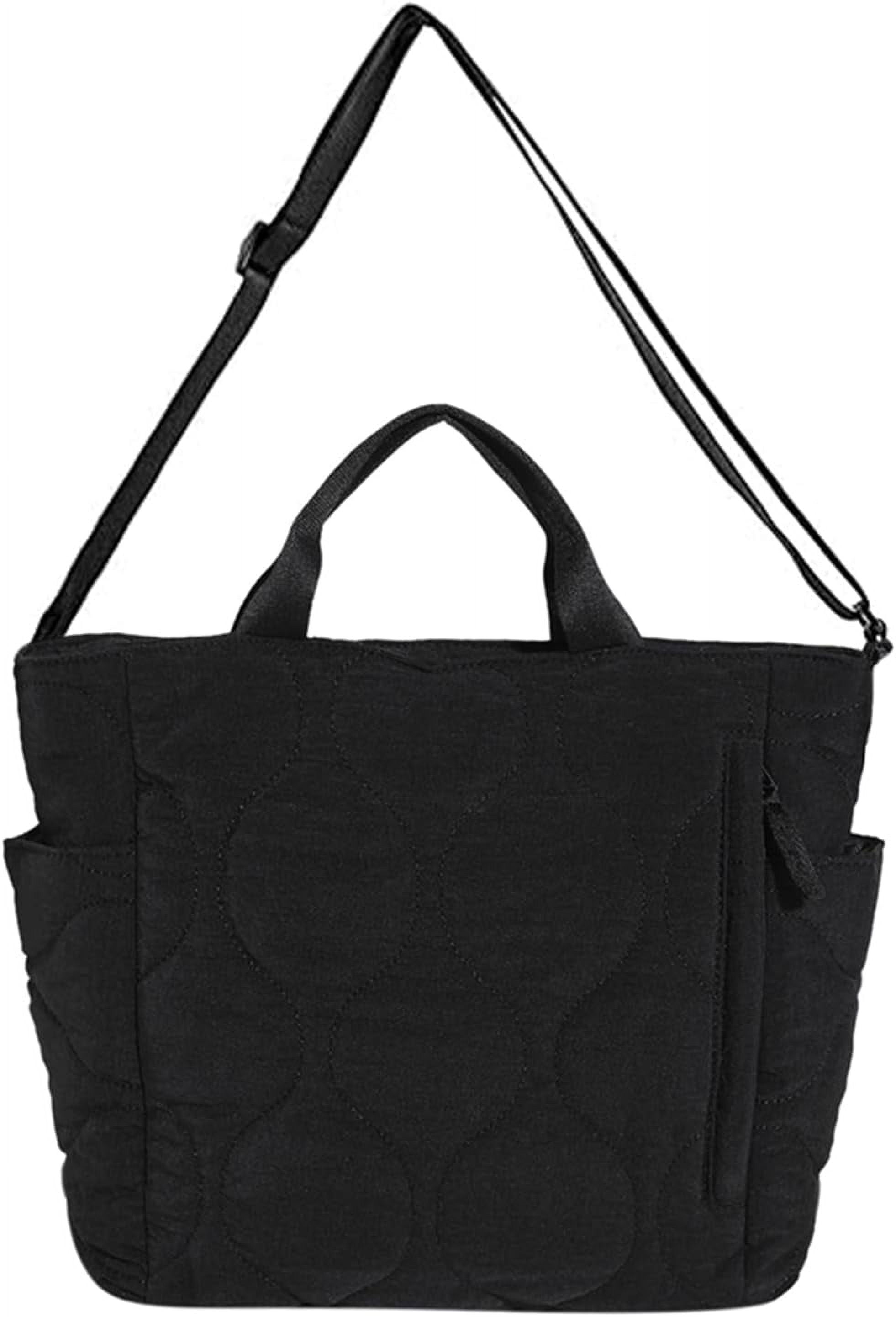 Women's Quilted Puffer Tote Bag - Large Lightweight Hobo Shoulder Bag, Quilted Padding Carryall Handbag (Black) - View #6