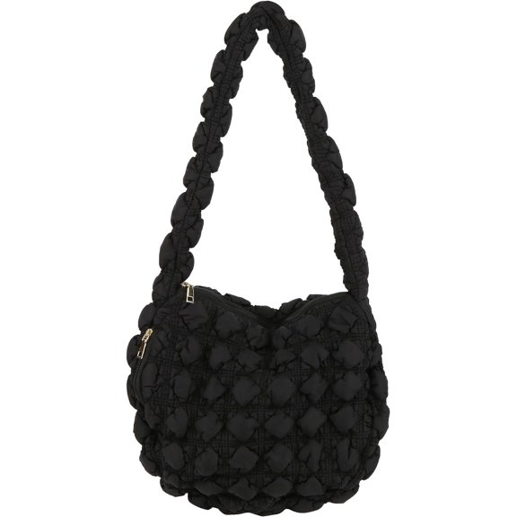 Kukuzhu Quilted Tote Bag for Women, Soft Puffer Tote Bag Lightweight Designer Cloud Pleated Hobo Bags with zippers