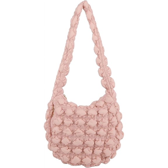 Kukuzhu Quilted Tote Bag for Women, Soft Puffer Tote Bag Lightweight Designer Cloud Pleated Hobo Bags with zippers