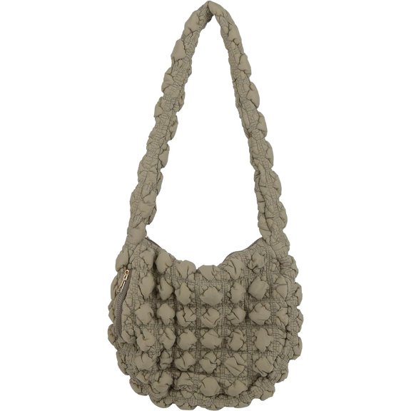 Kukuzhu Quilted Tote Bag for Women, Soft Puffer Tote Bag Lightweight Designer Cloud Pleated Hobo Bags with zippers