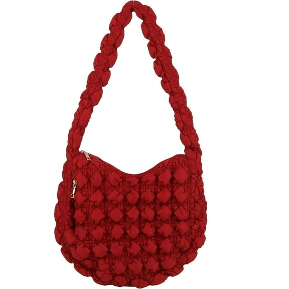 Kukuzhu Quilted Tote Bag for Women, Soft Puffer Tote Bag Lightweight Designer Cloud Pleated Hobo Bags with zippers