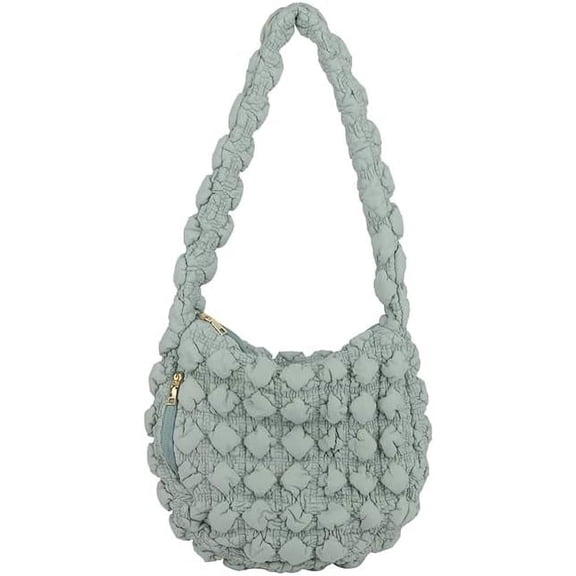 Kukuzhu Quilted Tote Bag for Women, Soft Puffer Tote Bag Lightweight Designer Cloud Pleated Hobo Bags with zippers