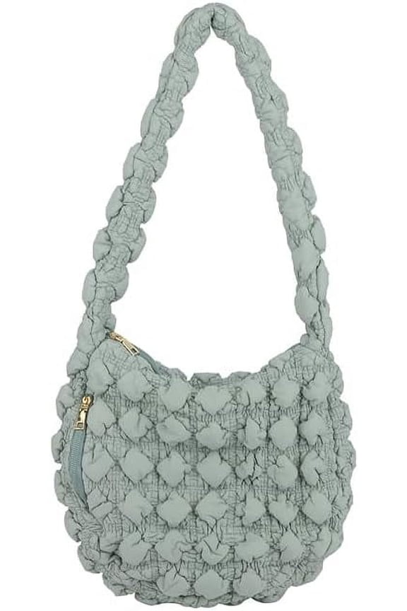 Quilted Tote Bag for Women, Soft Puffer Tote Bag Lightweight Designer Cloud Pleated Hobo Bags with zippers