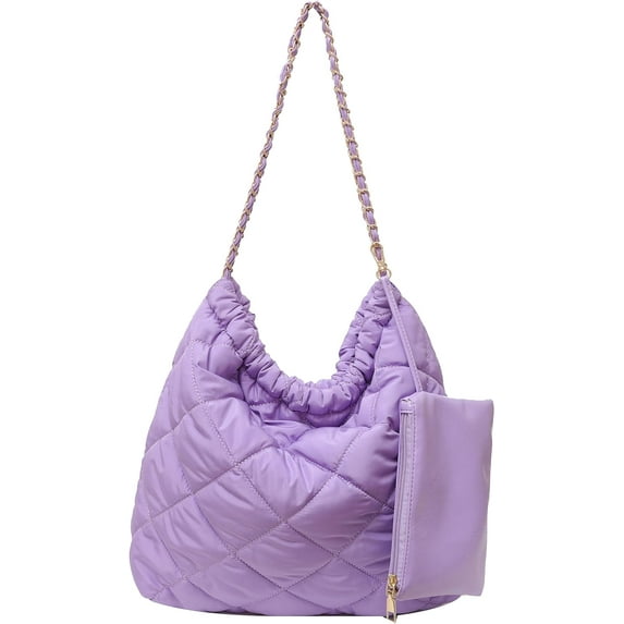 Kukuzhu Quilted Tote Bag for Women, Soft Puffer Tote Bag Lightweight Designer Pleated Handbags with Purse