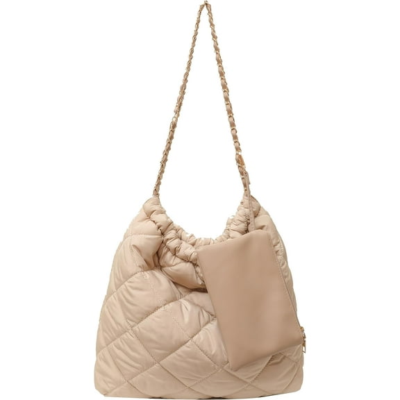 Kukuzhu Quilted Tote Bag for Women, Soft Puffer Tote Bag Lightweight Designer Pleated Handbags with Purse