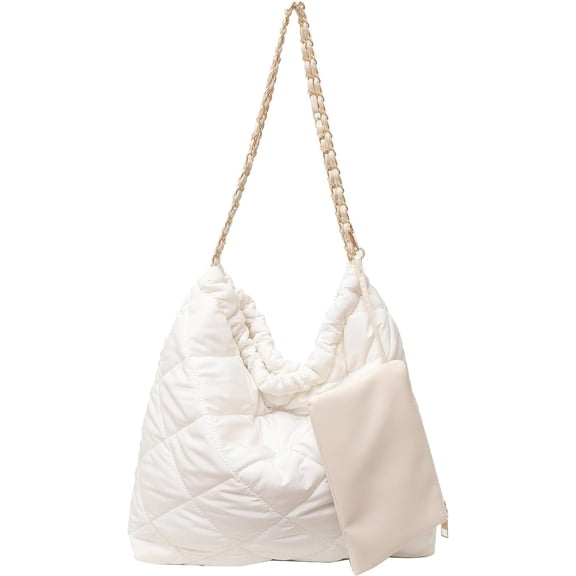 Kukuzhu Quilted Tote Bag for Women, Soft Puffer Tote Bag Lightweight Designer Pleated Handbags with Purse