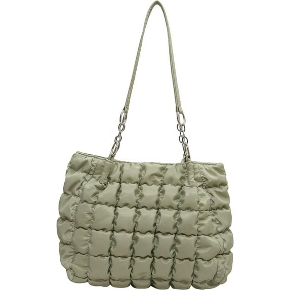 Kukuzhu Quilted Tote Bag for Women, Soft Puffer Tote Bag Lightweight Designer Pleated Shoulder Bag Purse Handbags