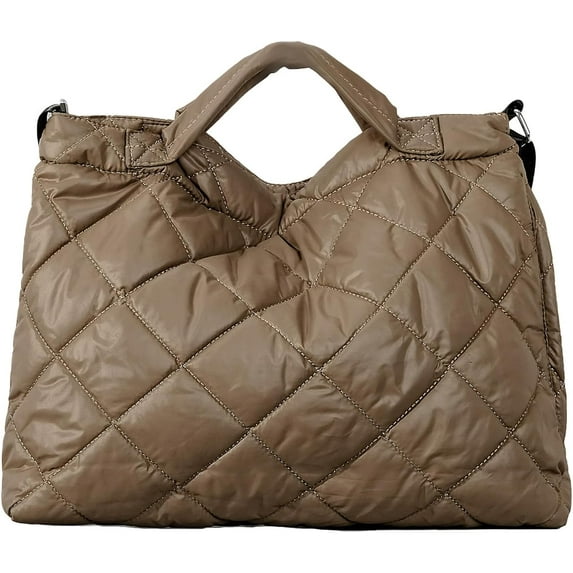 Kukuzhu Quilted Tote Bag for Women, Soft Puffer Tote Bag Lightweight Trendy Designer Lozenge Nylon Crossbody Bags