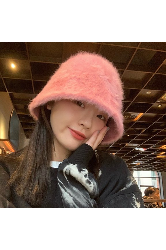 Retro Face Bunny Rabbit Barrel Hat Female Version Autumn And Winter Warm Fisherman Basin