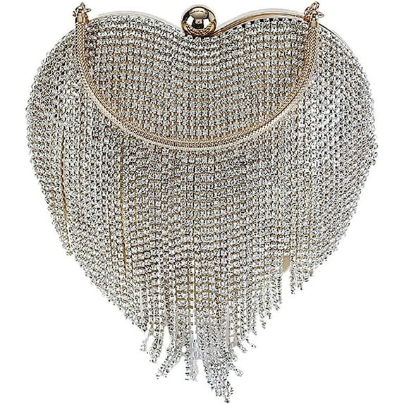 Kukuzhu Rhinestone Evening Bags Purses Women Chic Tassel Banquet Chain Crossbody Bag for Party Prom