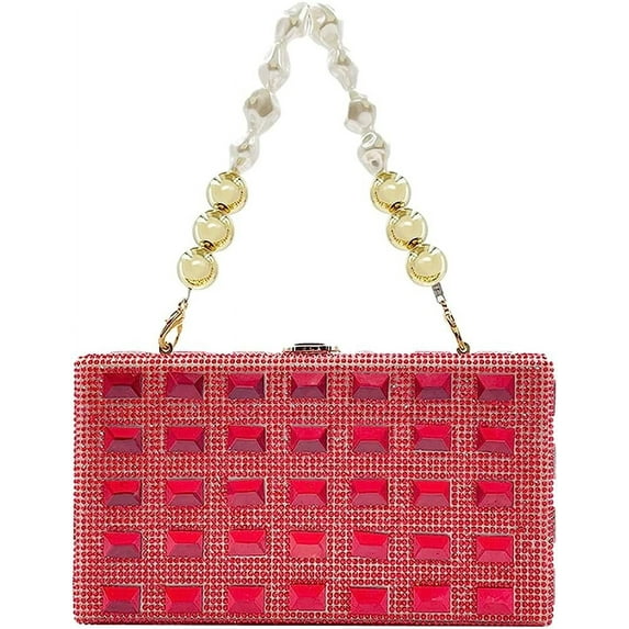 Kukuzhu Rhinestone Evening Bags Women Chic Square Wedding Party Evening Clutch Purse Shoulder Bag