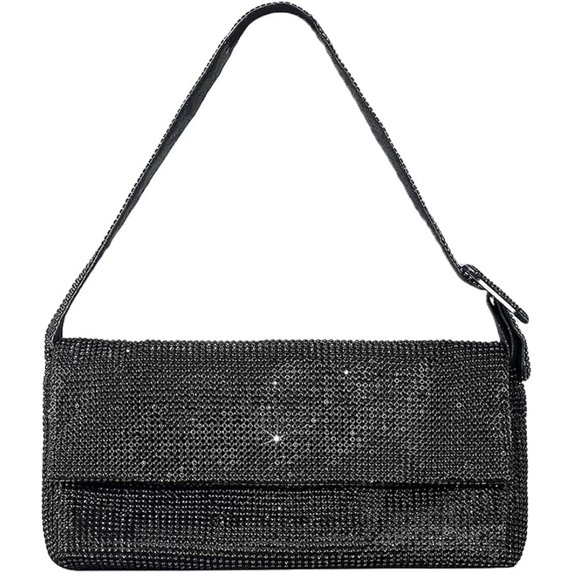 Kukuzhu Rhinestone Purses for Women Shiny Shoulder Bag Flap Bag Chic Evening Handbag for Party Vacation