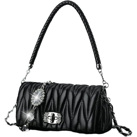 Kukuzhu Rhinestone Tote Bag Purses Sparkly Hobo Handbags Soft Leather Fairy Bag Diamond Chain Bag Versatile Crossbody Shoulder Bag