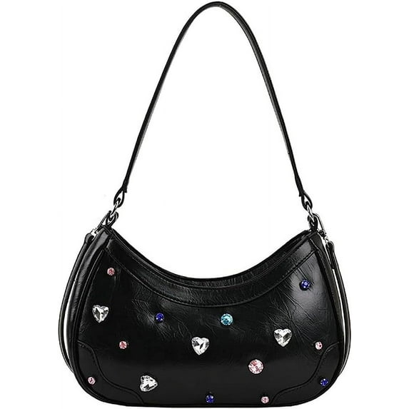 Kukuzhu Rhinestone Women Hobo Tote Bag Chic Shiny PU Shoulder Bag Handbag Party Elegant Purse