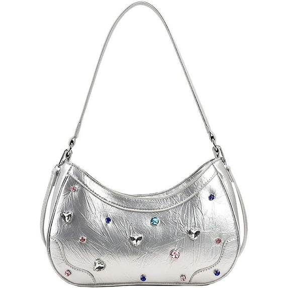 Kukuzhu Rhinestone Women Hobo Tote Bag Chic Shiny PU Shoulder Bag Handbag Party Elegant Purse
