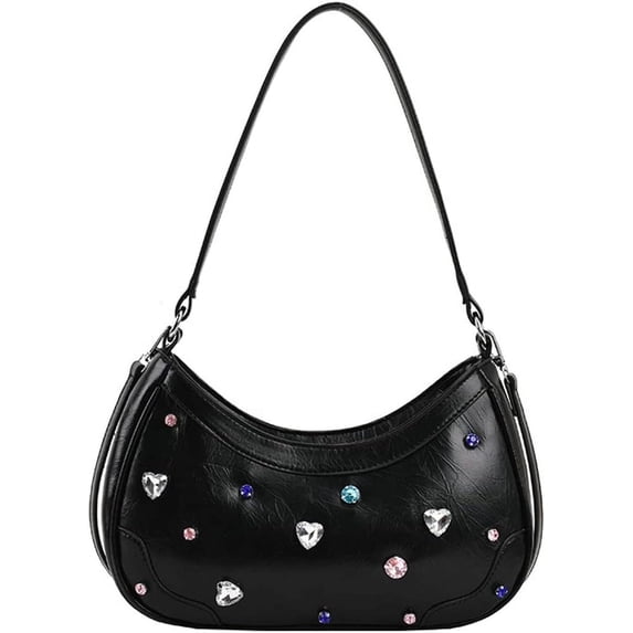 Kukuzhu Rhinestone Women Hobo Tote Bag Chic Shiny PU Shoulder Bag Handbag Party Elegant Purse
