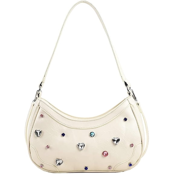 Kukuzhu Rhinestone Women Hobo Tote Bag Chic Shiny PU Shoulder Bag Handbag Party Elegant Purse