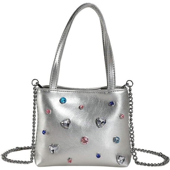 Kukuzhu Rhinestone Women Hobo Tote Bag Chic Shiny PU Shoulder Bag Handbag Party Elegant Purse