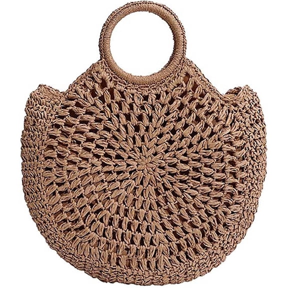 Kukuzhu Round Straw Bag for Women Large Summer Beach Tote Handbag Handwoven Straw Crossbody Bag Woven Handle Shoulder Bag
