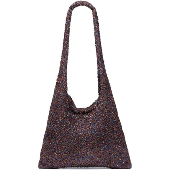 Kukuzhu Shiny Shoulder Bag for Women Retro Classic Purse Tote Bag Soft Knit Hobo Bag Casual Handbag Beach Bag