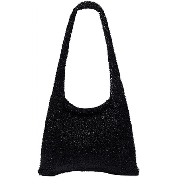 Kukuzhu Shiny Shoulder Bag for Women Retro Classic Purse Tote Bag Soft Knit Hobo Bag Casual Handbag Beach Bag