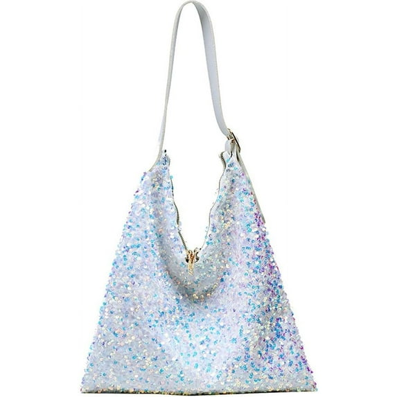 Kukuzhu Shoulder Bag for Women Sparkly Hobo Handbags Trendy Sequin Clutch Purse Shiny Shopping Bag