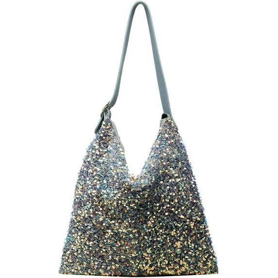 Kukuzhu Shoulder Bag for Women Sparkly Hobo Handbags Trendy Sequin Clutch Purse Shiny Shopping Bag