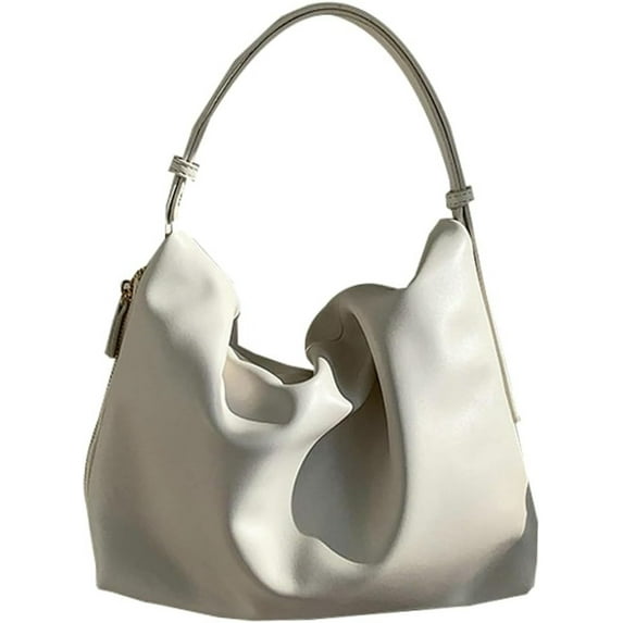 Kukuzhu Shoulder Bags for Women Fashion Leather Hobo Bag Casual Pleated Handbag