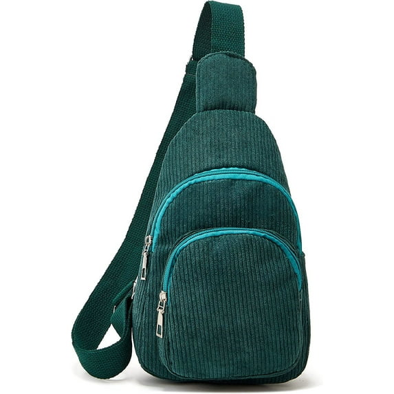 Kukuzhu Sling Bag for Women Small Crossbody Sling Bag Corduroy Sling Backpack Fanny Belt Bag for Travel Sports Running Hiking Khaki