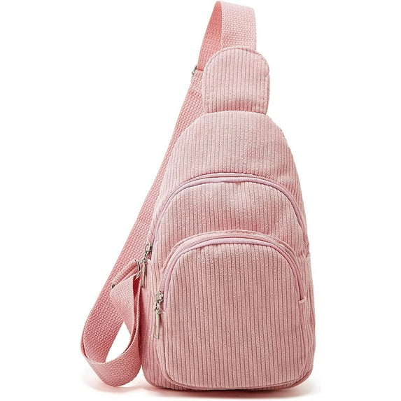 Kukuzhu Sling Bag for Women Small Crossbody Sling Bag Corduroy Sling Backpack Fanny Belt Bag for Travel Sports Running Hiking Khaki