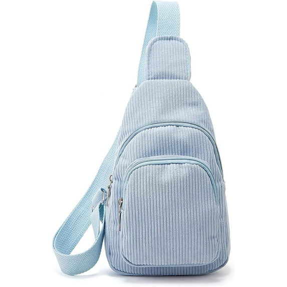 Kukuzhu Sling Bag for Women Small Crossbody Sling Bag Corduroy Sling Backpack Fanny Belt Bag for Travel Sports Running Hiking Khaki