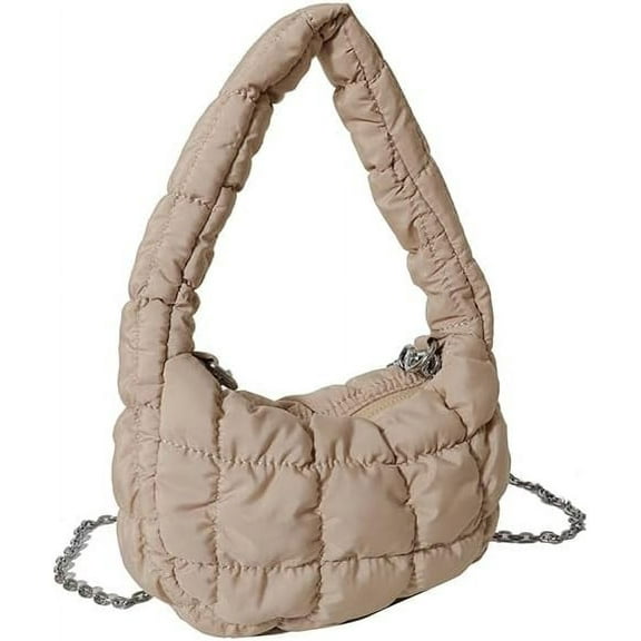 Kukuzhu Small Quilted Tote Bag for Women, Soft Puffer Tote Bag Lightweight Designer Pleated Hobo Bags Handbag