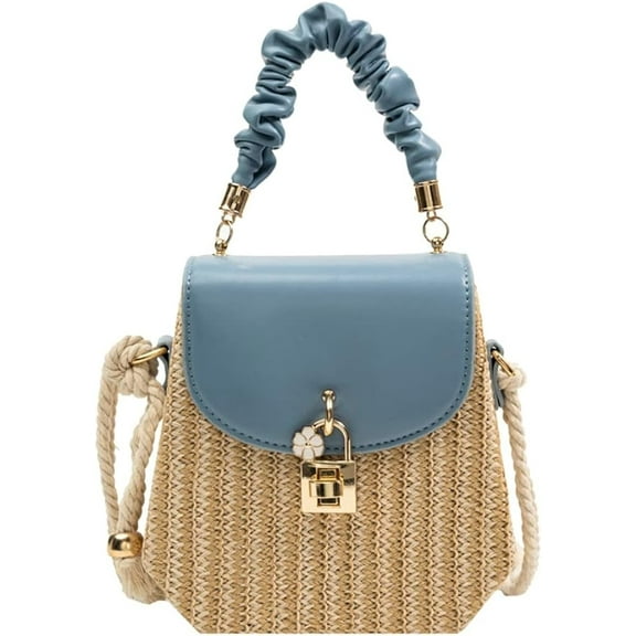 Kukuzhu Small Straw Tote Handbag for Women Handmade Top Handle Bag Woven Straw Crossbody Shoulder Bag for Summer Beach Travel