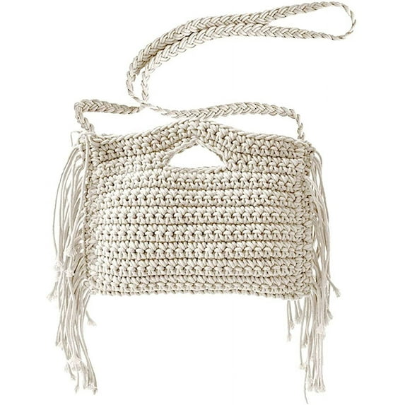 Kukuzhu Solid Color Tassel Summer Beach Bag Tote Braided Handbag Women Weave Grass Bag for Travel Everyday Use