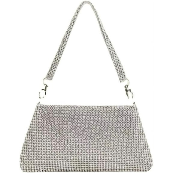 Kukuzhu Sparkling Evening Handbag for Women Rhinestone Clutch Silver Purse Bling Hobo Handbag for Wedding Cocktail Party
