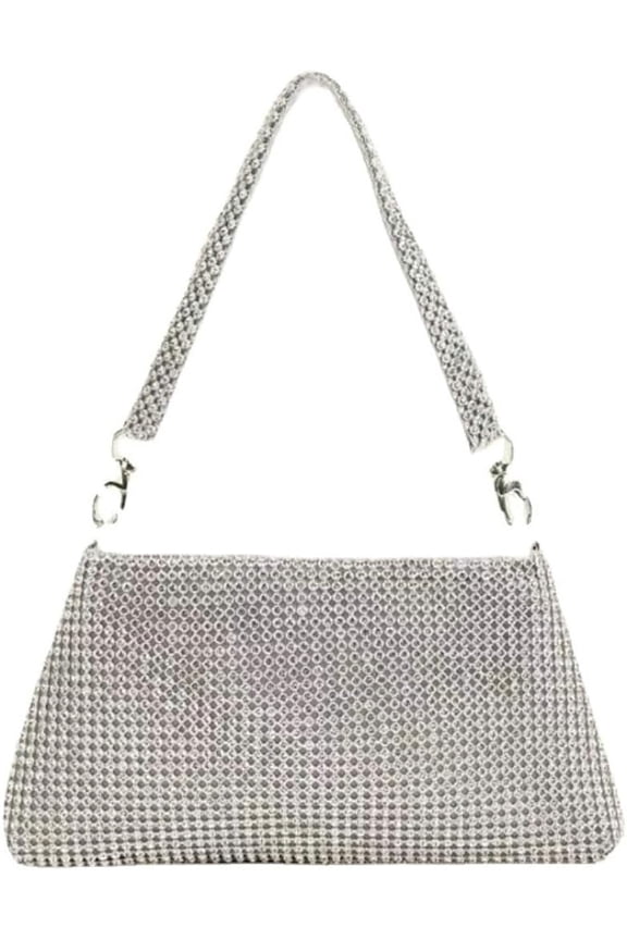 Sparkling Evening Handbag for Women Rhinestone Clutch Silver Purse Bling Hobo Handbag for Wedding Cocktail Party