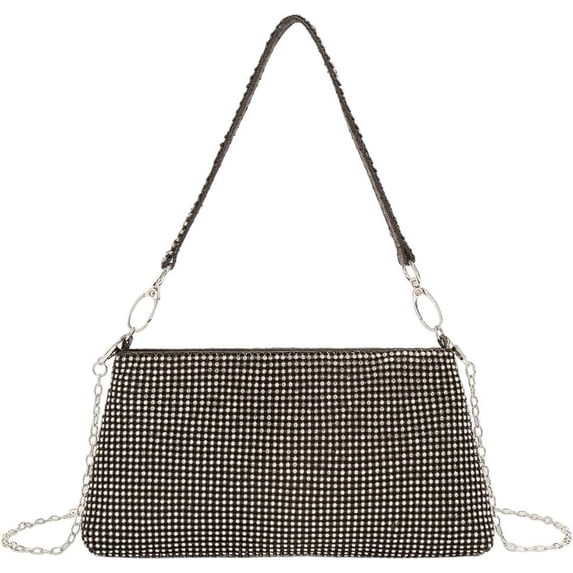 Kukuzhu Sparkling Evening Handbag for Women Rhinestone Clutch Silver Purse Bling Hobo Handbag for Wedding Cocktail Party