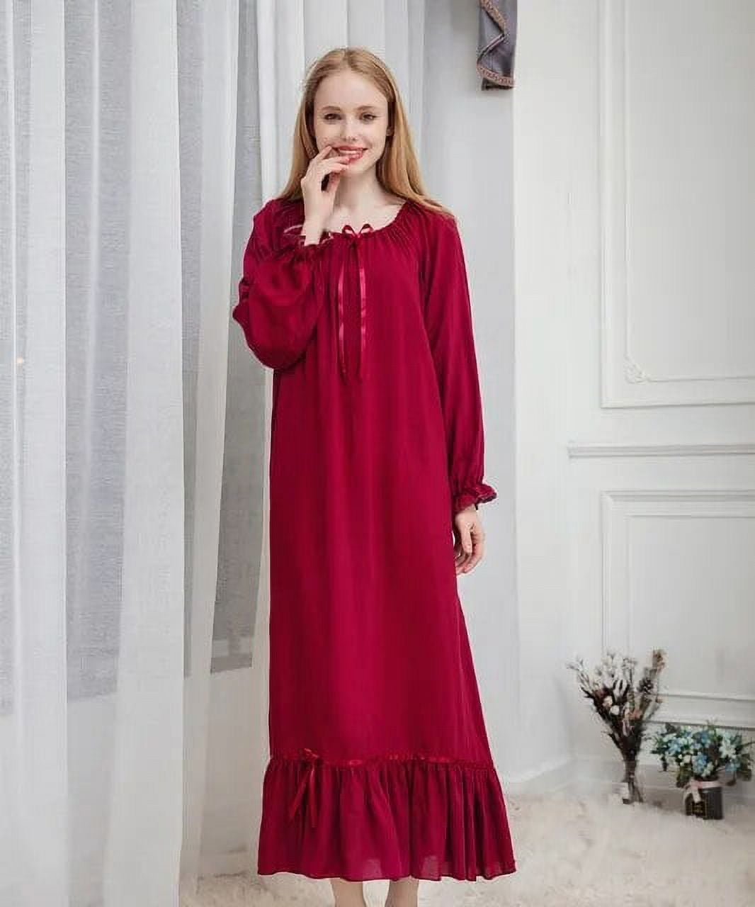 Kukuzhu Spring Long Sleeve Cotton Nightdress Nightgown For Women Elegant Cute Princess Style 4780