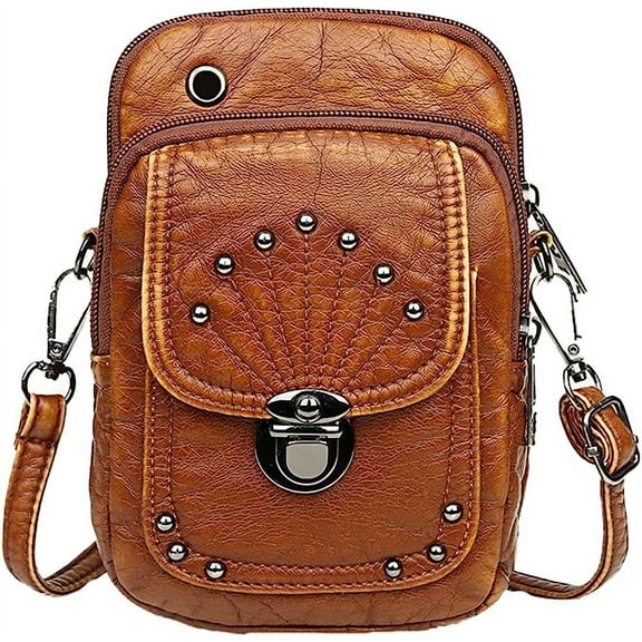 Kukuzhu Square Small Satchel Womens Cell Phone Crossbody Bag Mens Rivet Clutch Purses Handbag Retro Shoulder Bag