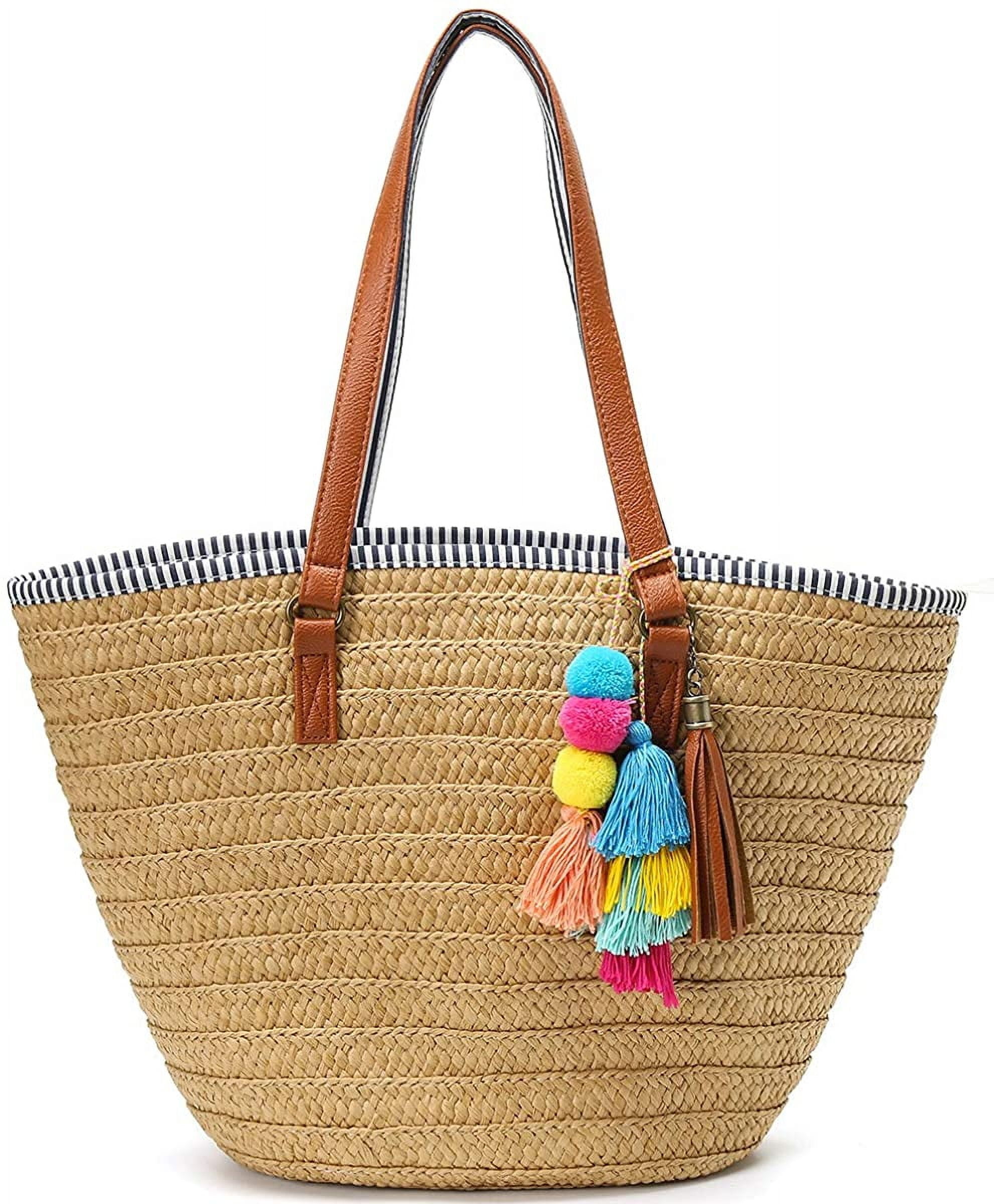 Kukuzhu Straw Bag Round Summer Straw Large Woven Beach Bag Purse For ...