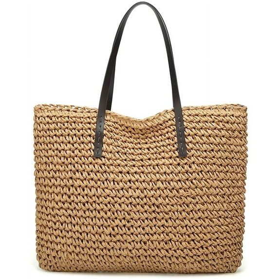 Kukuzhu Straw Bag Round Summer Straw Large Woven Beach Bag Purse For Women Vocation Tote Handbags With Pom Poms